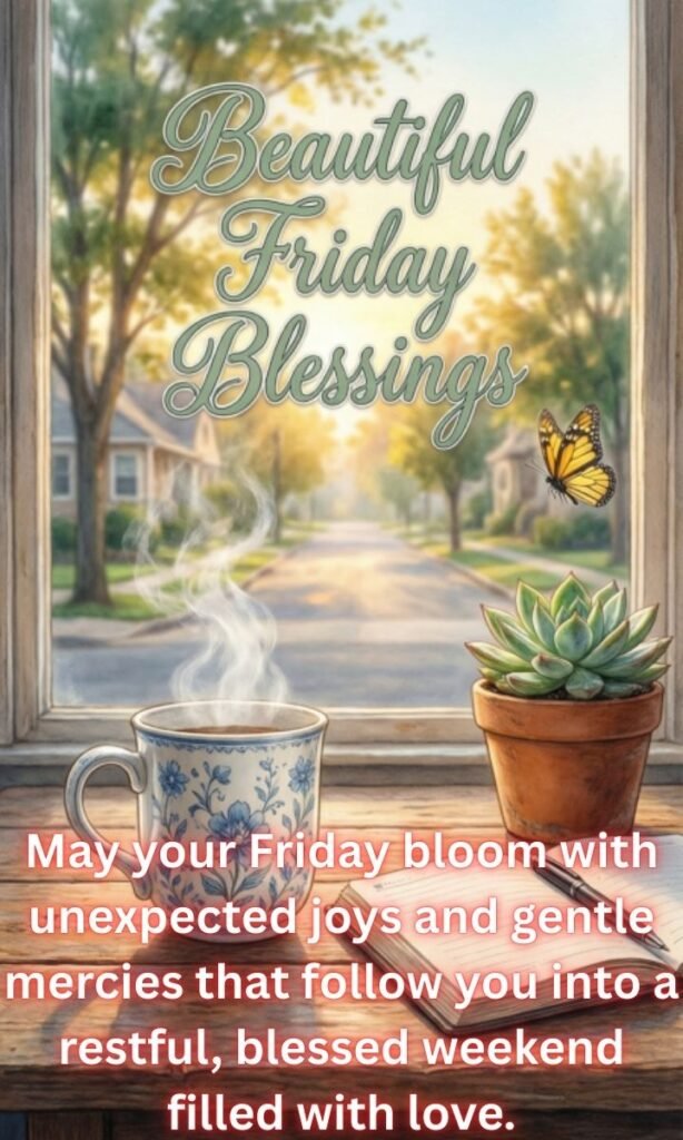 Beautiful Friday Blessings:
May your Friday bloom with unexpected joys and gentle mercies that follow you into a restful, blessed weekend filled with love.