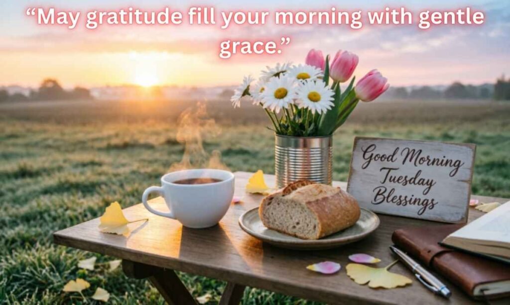 Beautiful Good Morning Tuesday Blessings Image:
“May gratitude fill your morning with gentle grace.”