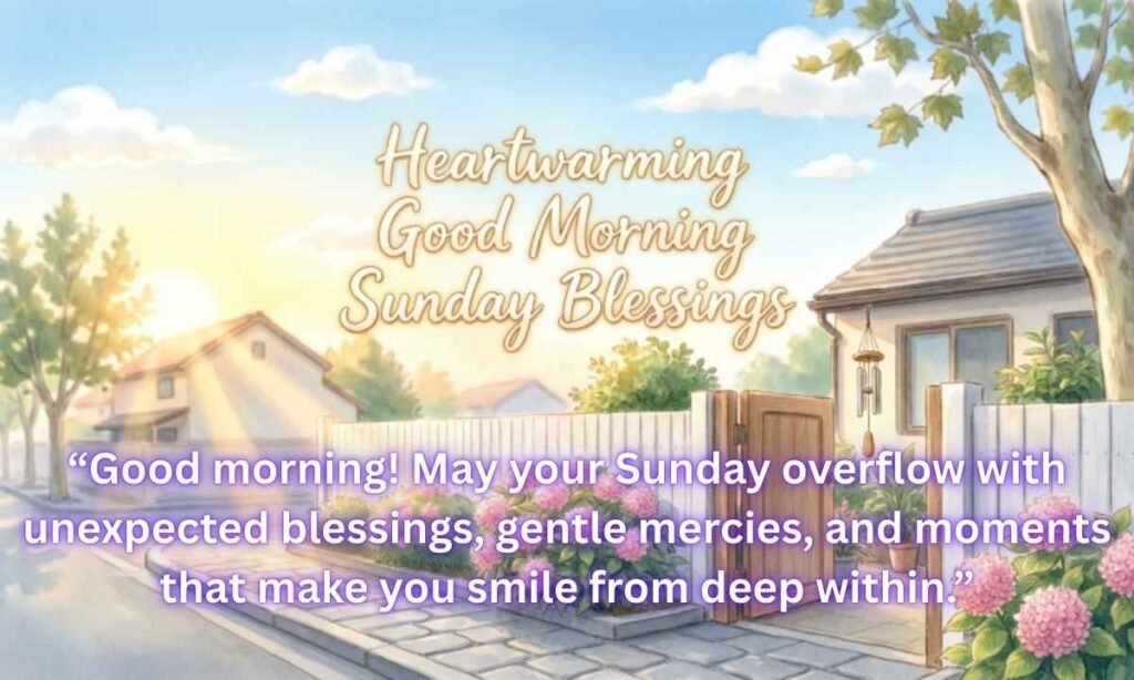 Heartwarming Good Morning Sunday Blessings Image:
“Good morning! May your Sunday overflow with unexpected blessings, gentle mercies, and moments that make you smile from deep within.”