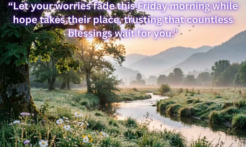 Friday Morning Blessings and Prayers Image:
"Let your worries fade this Friday morning while hope takes their place, trusting that countless blessings wait for you."