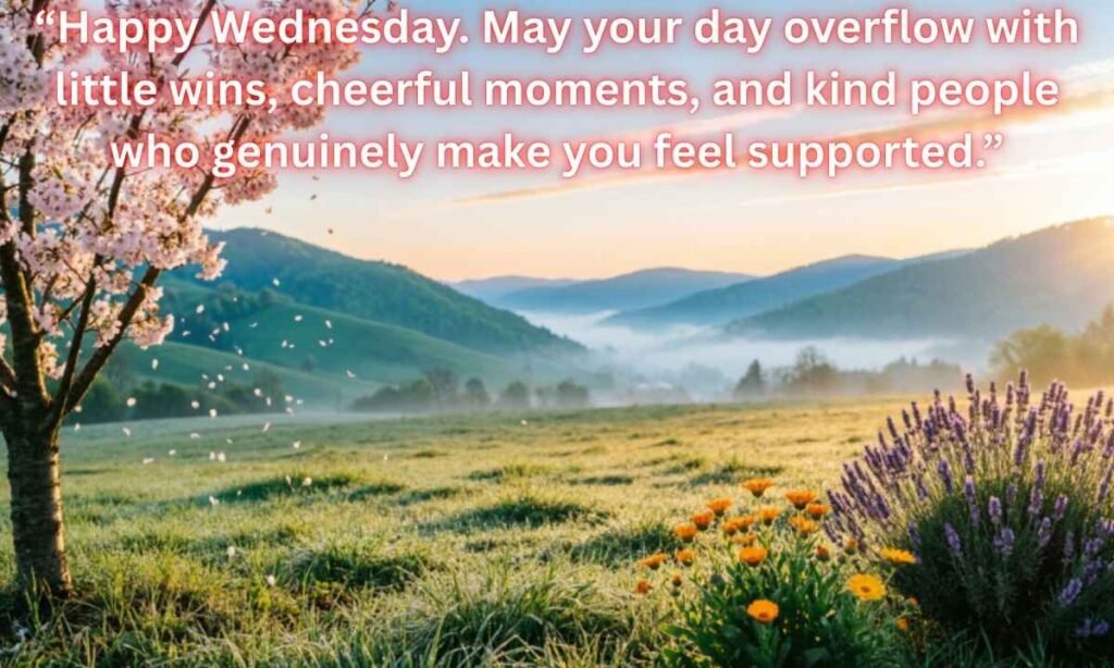 Happy Uplifting Good Morning Wednesday Inspirational Quotes Image:
Happy Wednesday. May your day overflow with little wins, cheerful moments, and kind people who genuinely make you feel supported.