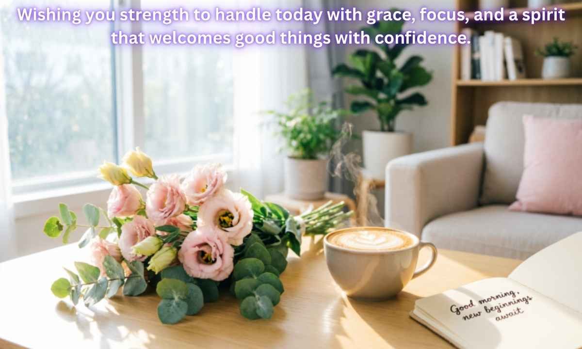 Inspirational Monday Morning Blessings Image: Wishing you strength to handle today with grace, focus, and a spirit that welcomes good things with confidence.