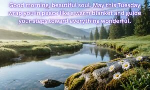 Tuesday Blessings Image: It is written it the image that "Good morning, beautiful soul. May this Tuesday wrap you in peace like a warm blanket and guide your steps toward everything wonderful."