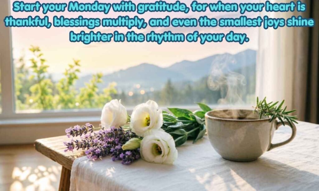 Beautiful Good Morning Monday Blessings Image:
Start your Monday with gratitude, for when your heart is thankful, blessings multiply, and even the smallest joys shine brighter in the rhythm of your day.