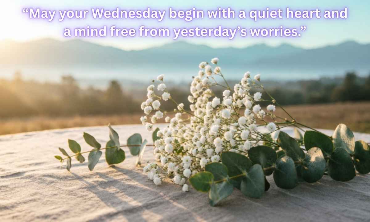 Beautiful Wednesday Blessings Image: May your Wednesday begin with a quiet heart and a mind free from yesterday’s worries.