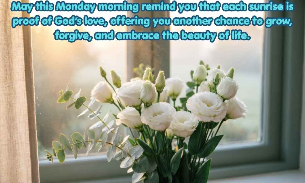 Good Morning Monday Blessings Image: May this Monday morning remind you that each sunrise is proof of God’s love, offering you another chance to grow, forgive, and embrace the beauty of life.